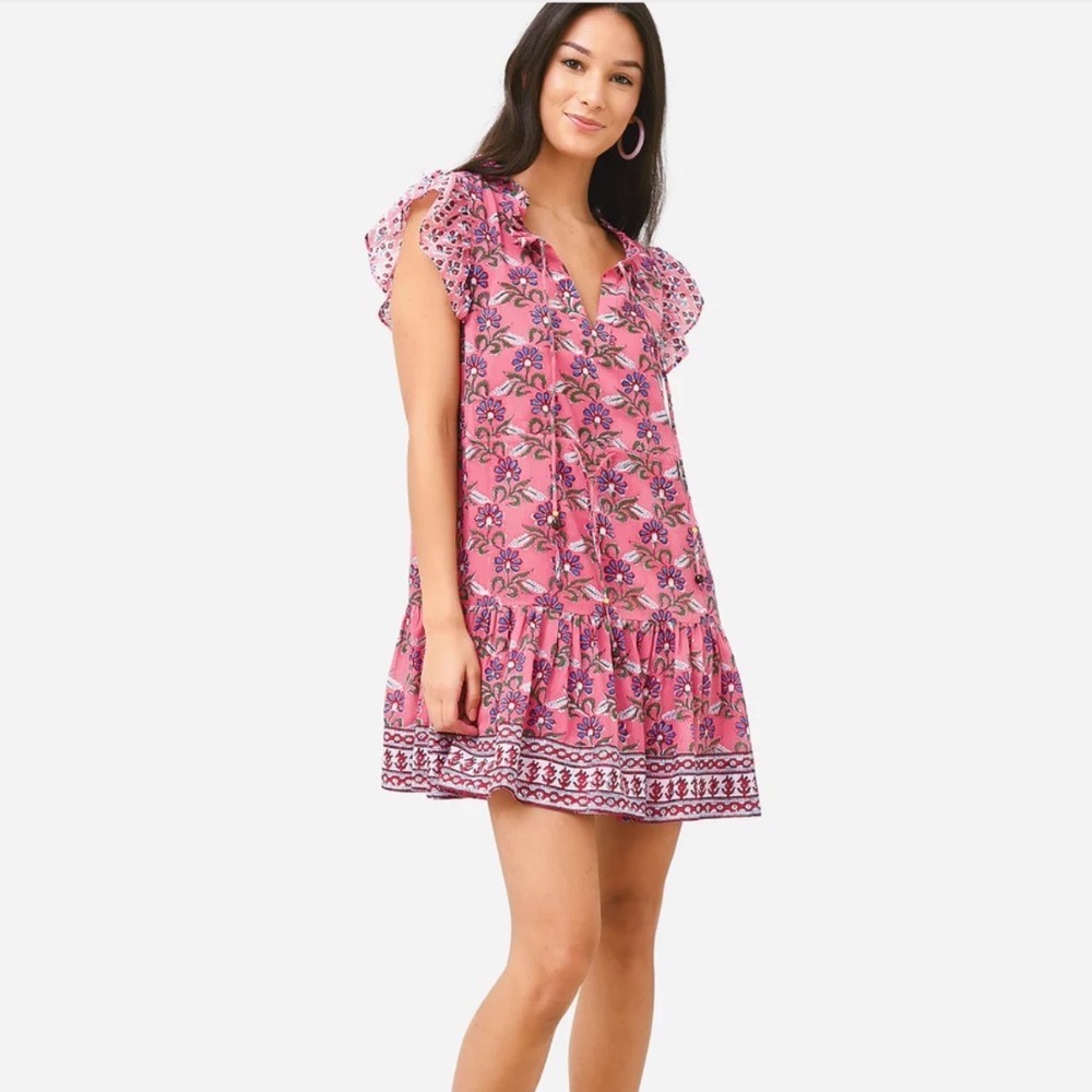 OLIPHANT Women's Cinched Flirty Dress Cotton Paisley Floral Size Small